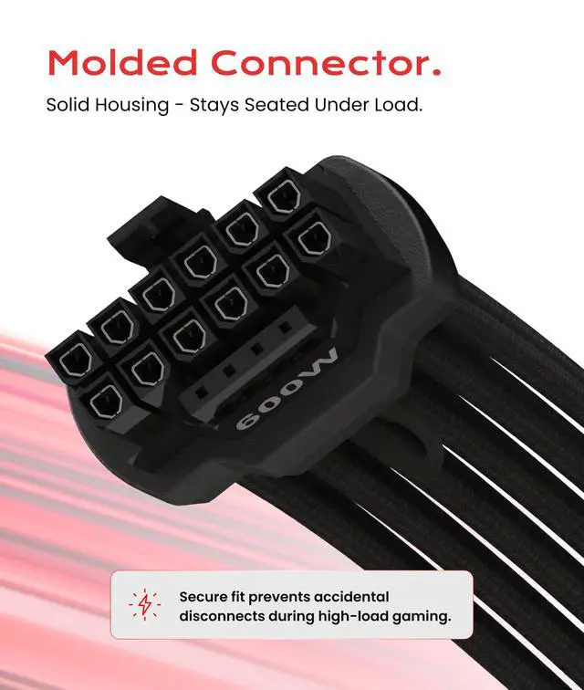 Alt view image 3 of 7 - 12VHPWR GPU Power Cable | Left Angle | 70cm | PCIe 5.0 for RTX 5090, 5080, 5070, 16Pin/12+4, 600W 16AWG