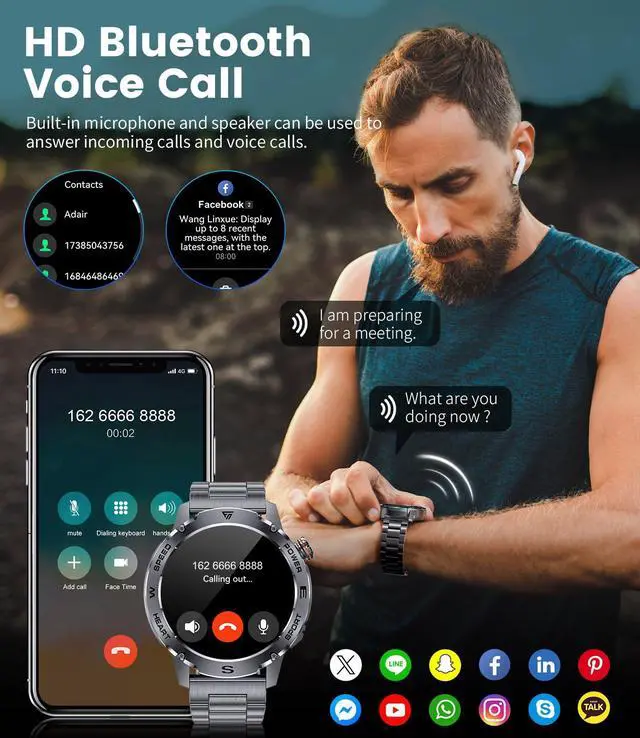 Alt view image 3 of 7 - EF1 Smart Watches for Men, 1.43" AMOLED Smartwatch with 24/7 Heart Rate for Android iOS, 170+ Sports Modes Fitness Watch, IP68 Waterproof, 200+ Watch Faces, Sports Recognition, Matte Black