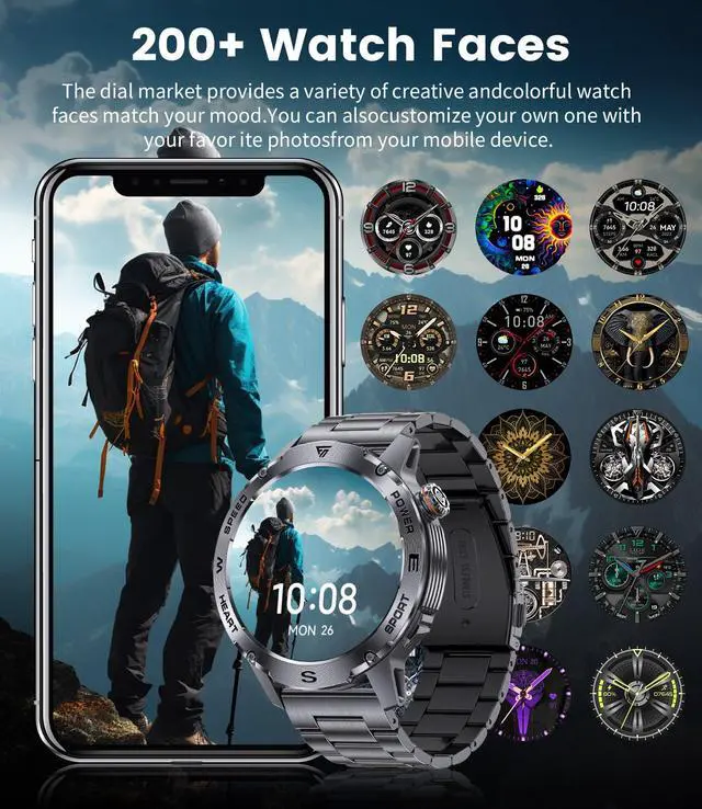 Alt view image 4 of 7 - EF1 Smart Watches for Men, 1.43" AMOLED Smartwatch with 24/7 Heart Rate for Android iOS, 170+ Sports Modes Fitness Watch, IP68 Waterproof, 200+ Watch Faces, Sports Recognition, Matte Black