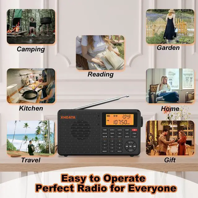 Alt view image 7 of 7 - D109 Portable Radio AM FM SW LW Shortwave Receiver Good Reception | Battery Operated Radio, Good Reception, Great Sound Speaker, TF Card&Wireless BT Playback, Alarm Clock for Home and Outdoor