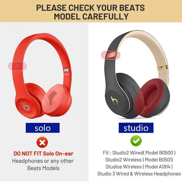 Alt view image 7 of 7 - Replacement Earpads for Beats Studio 3,Premium Memory Foam Ear Cushions for Studio 2 3 Headphones Wired & Wireless,Studio 3 Ear Pads Pink,Noise Isolation Protein Leather,Easy Installation-Desert Sand