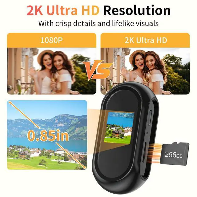 Alt view image 3 of 7 - 2K Mini Body Camera with 0.85" Screen,Thumb Size Small POV Camera with WiFi,Tiny Wearable Action Camera Magnetic Camcorder for Vlogging Work Cycling Motorcycle Pet Travel