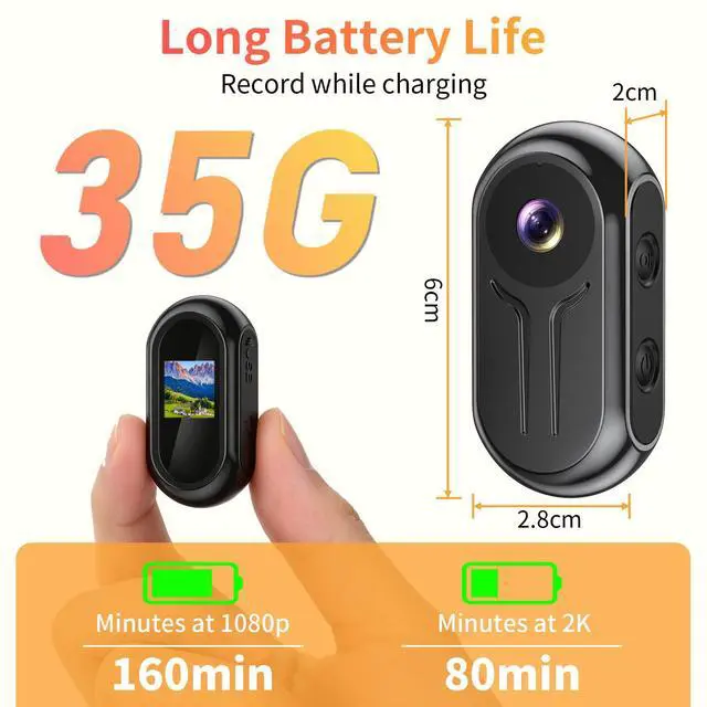 Alt view image 4 of 7 - 2K Mini Body Camera with 0.85" Screen,Thumb Size Small POV Camera with WiFi,Tiny Wearable Action Camera Magnetic Camcorder for Vlogging Work Cycling Motorcycle Pet Travel