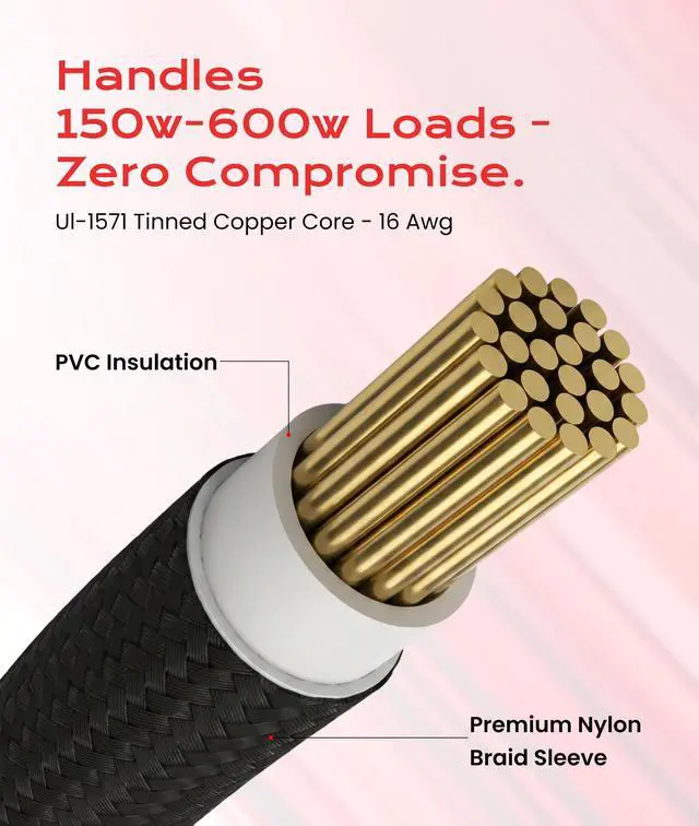 Alt view image 7 of 7 - 12VHPWR GPU Power Cable | Left Angle | 70cm | PCIe 5.0 for RTX 5090, 5080, 5070, 16Pin/12+4, 600W 16AWG