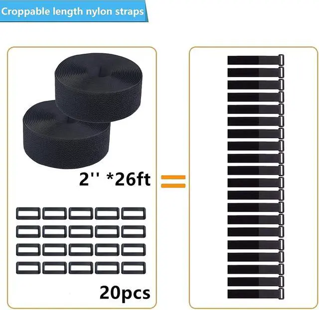Alt view image 2 of 6 - 2 Rolls 26FT 2 inch Wide Cable Straps with 20 Buckles, Heavy Duty Nylon Hook and Loop Straps for Fastening Securing, Reusable Cut-to-Length Molle Straps for Organizer or Storage, Black