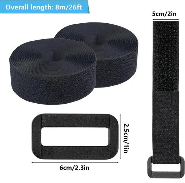 Alt view image 4 of 6 - 2 Rolls 26FT 2 inch Wide Cable Straps with 20 Buckles, Heavy Duty Nylon Hook and Loop Straps for Fastening Securing, Reusable Cut-to-Length Molle Straps for Organizer or Storage, Black