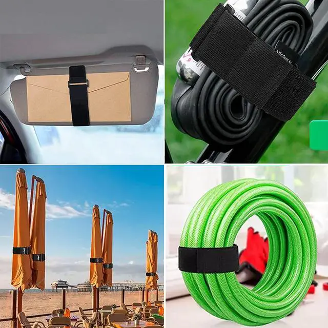 Alt view image 6 of 6 - 2 Rolls 26FT 2 inch Wide Cable Straps with 20 Buckles, Heavy Duty Nylon Hook and Loop Straps for Fastening Securing, Reusable Cut-to-Length Molle Straps for Organizer or Storage, Black