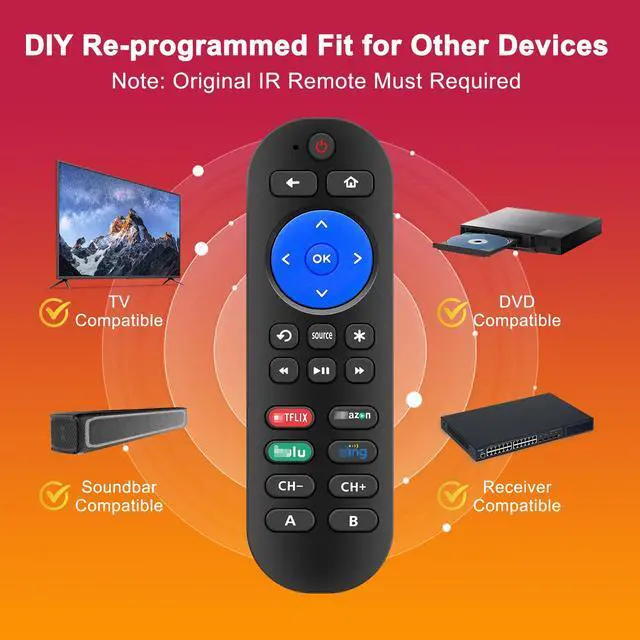 Alt view image 2 of 7 - 2 Pc Programmed Replacement Remote for Roku with Volume Key - All in One Remotes Control for Roku Express 4K+, Premiere/+, Ultra, 1 2 3 4, and Vizio TV Extra with 9 Learning Keys (Not for Stick)