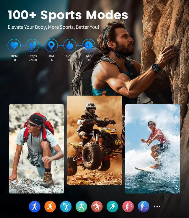 Alt view image 7 of 7 - EF1 Smart Watches for Men, 1.43" AMOLED Smartwatch with 24/7 Heart Rate for Android iOS, 170+ Sports Modes Fitness Watch, IP68 Waterproof, 200+ Watch Faces, Sports Recognition, Matte Black