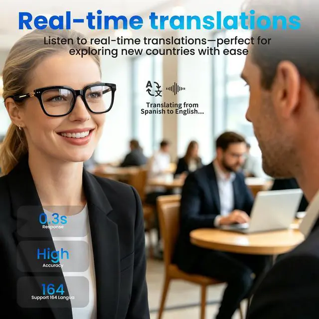 Alt view image 2 of 7 - AI Smart Glasses for Men and Women with Chat GPT, 164 Languages, Photochromic Lens, Al Assistant & Meeting Summary, Music Playback, Hands-Free Calling, UV/Blue Light Protection Black