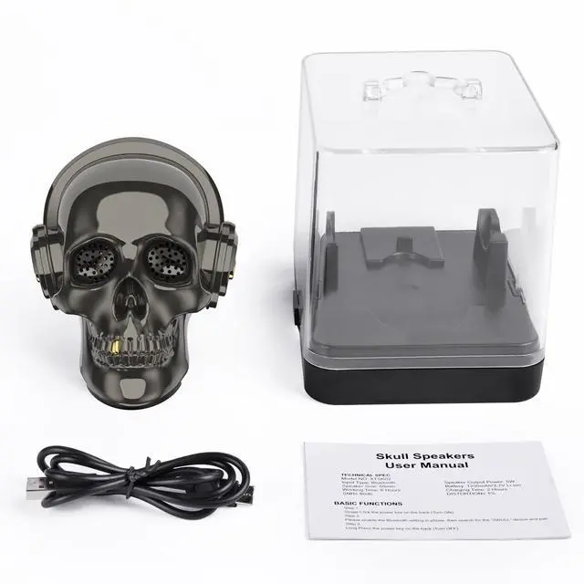 Alt view image 7 of 7 - Skull Bluetooth Speaker Novelty Skeleton Unique Wireless Portable Speakers with Eyes Lights Halloween Decoration (Gray)