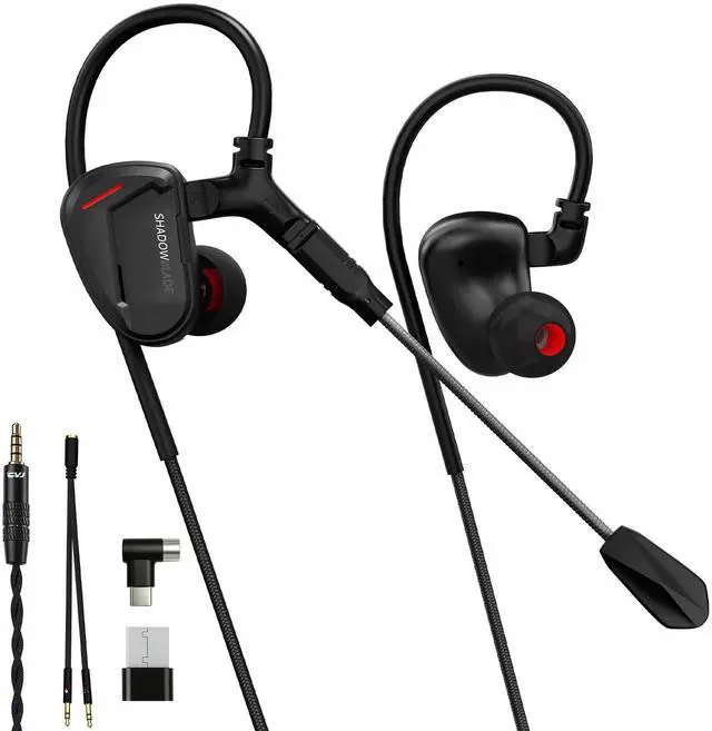 Main image of Shadow Blade IEM Wired Gaming Earbuds, USB C in Ear Monitor with Boom Mic | 1DD Deep Bass Noise Isolating Ear Buds, Dual Mic, 3.5mm Jack, 4.1ft Cord for iPhone/Music/PC/Laptop/Xbox/PS5/Switch 2(Black)