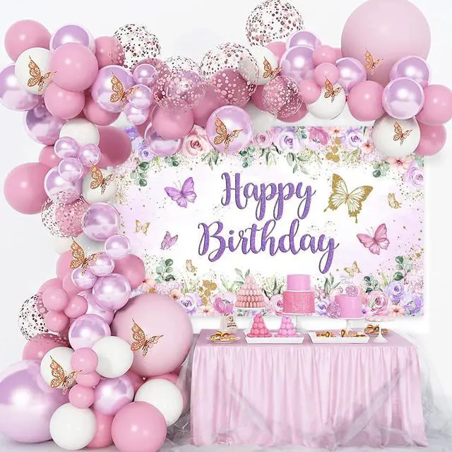 Alt view image 5 of 7 - Butterfly Birthday Banner - Purple Happy Birthday Girl Party Backdrop, Butterfly Birthday Decorations (70.8" L x 43.3" W)