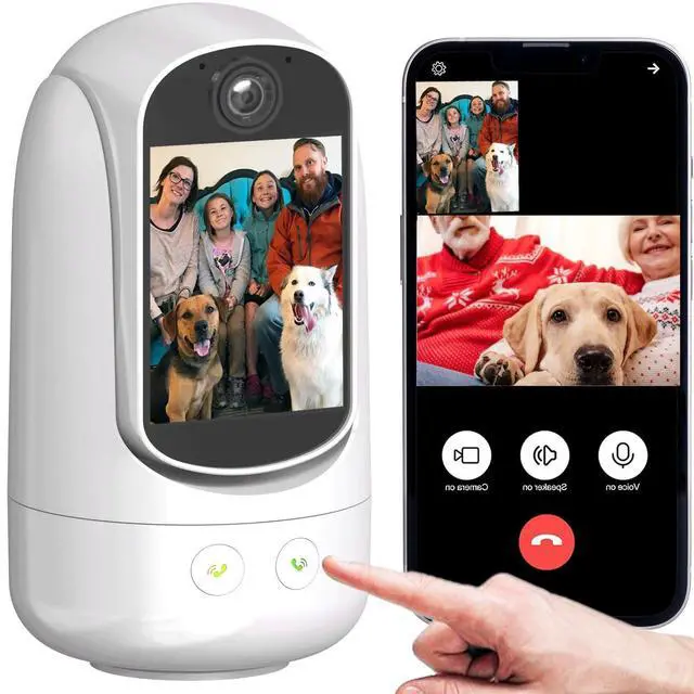Main image of 2-Way Video/Audio Security Camera Screen WiFi AI Detection Puppy/Pet/Cat/Elderly/Dog Monitor Wireless Facetime Cam Voice Phone APP Controlled Sound Video Calling Devices for Grandpa, White