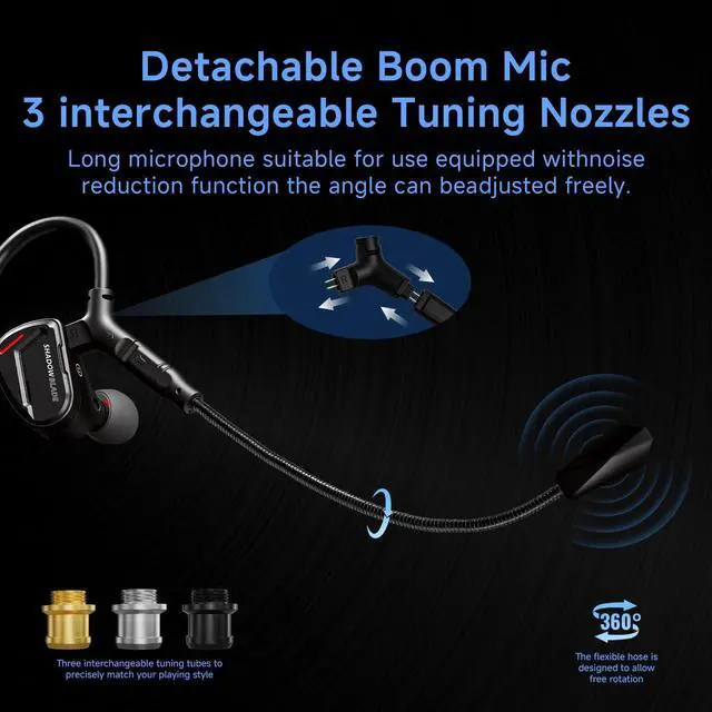 Alt view image 6 of 7 - Shadow Blade IEM Wired Gaming Earbuds, USB C in Ear Monitor with Boom Mic | 1DD Deep Bass Noise Isolating Ear Buds, Dual Mic, 3.5mm Jack, 4.1ft Cord for iPhone/Music/PC/Laptop/Xbox/PS5/Switch 2(Black)