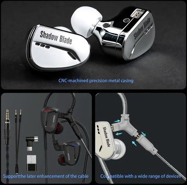 Alt view image 4 of 7 - Shadow Blade IEM Wired Gaming Earbuds, USB C in Ear Monitor with Boom Mic | 1DD Deep Bass Noise Isolating Ear Buds, Dual Mic, 3.5mm Jack, 4.1ft Cord for iPhone/Music/PC/Laptop/Xbox/PS5/Switch 2(Black)