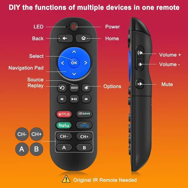 Alt view image 4 of 7 - 2 Pc Programmed Replacement Remote for Roku with Volume Key - All in One Remotes Control for Roku Express 4K+, Premiere/+, Ultra, 1 2 3 4, and Vizio TV Extra with 9 Learning Keys (Not for Stick)