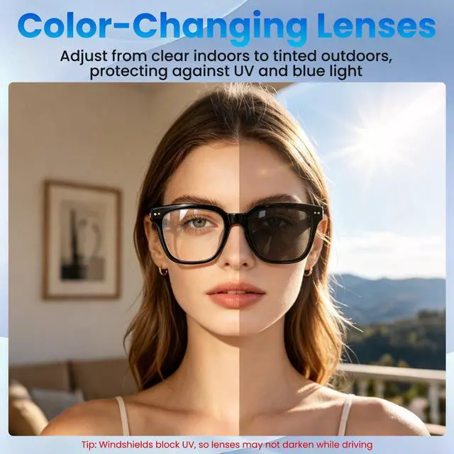 Alt view image 5 of 7 - AI Smart Glasses for Men and Women with Chat GPT, 164 Languages, Photochromic Lens, Al Assistant & Meeting Summary, Music Playback, Hands-Free Calling, UV/Blue Light Protection Black