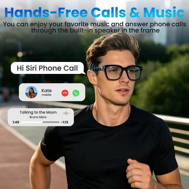 Alt view image 6 of 7 - AI Smart Glasses for Men and Women with Chat GPT, 164 Languages, Photochromic Lens, Al Assistant & Meeting Summary, Music Playback, Hands-Free Calling, UV/Blue Light Protection Black