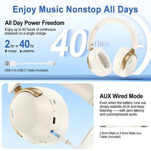 Alt view image 6 of 7 - Wireless Headphones Over Ear Bluetooth Head Phones for iPhone 17 Pro Max 17 | 17e 16 15 Pro Max/Pro/Plus, Foldable Noise Cancelling Headphones 40H Playtime Headset Over the Ear with Microphone