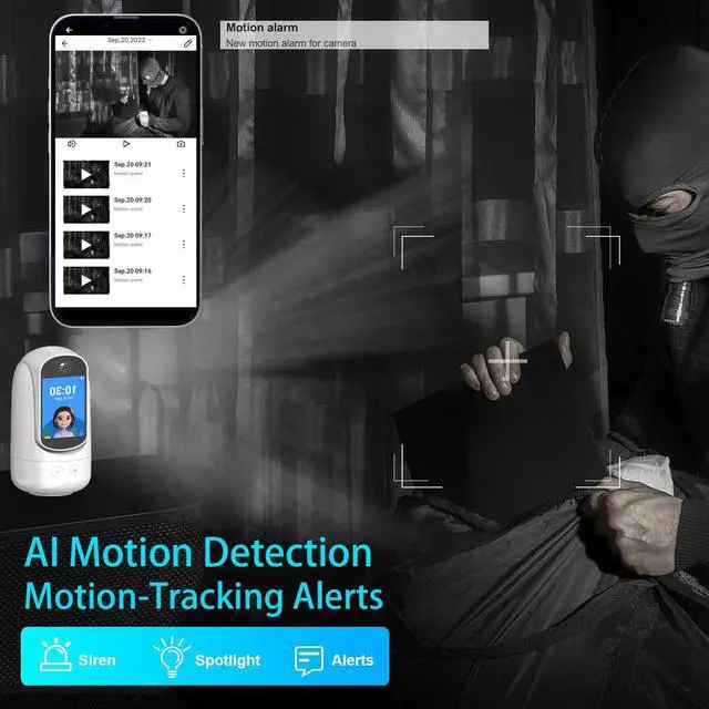Alt view image 6 of 7 - 2-Way Video/Audio Security Camera Screen WiFi AI Detection Puppy/Pet/Cat/Elderly/Dog Monitor Wireless Facetime Cam Voice Phone APP Controlled Sound Video Calling Devices for Grandpa, White