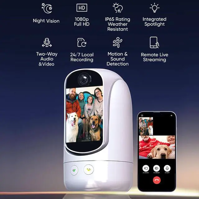 Alt view image 7 of 7 - 2-Way Video/Audio Security Camera Screen WiFi AI Detection Puppy/Pet/Cat/Elderly/Dog Monitor Wireless Facetime Cam Voice Phone APP Controlled Sound Video Calling Devices for Grandpa, White