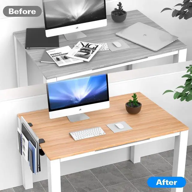 Alt view image 3 of 7 - Adjustable Side Laptop Mount, No Drill Desk Storage Organizer, Metal Hanging Notebooks Holder, Punch-Free Clamp for MacBook Pro, Documents With Anti-Scratch Silicone