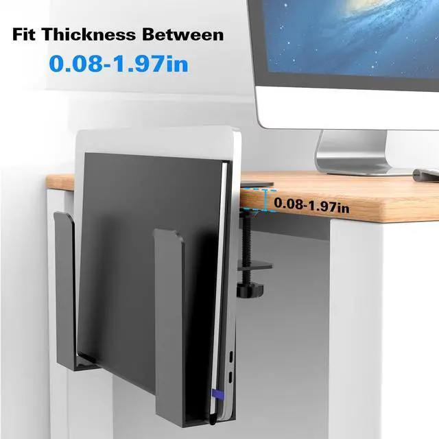 Alt view image 4 of 7 - Adjustable Side Laptop Mount, No Drill Desk Storage Organizer, Metal Hanging Notebooks Holder, Punch-Free Clamp for MacBook Pro, Documents With Anti-Scratch Silicone