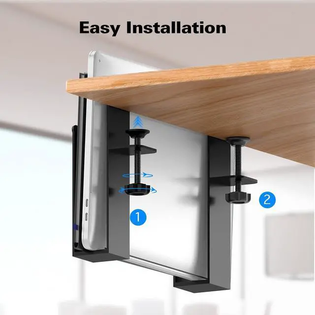 Alt view image 5 of 7 - Adjustable Side Laptop Mount, No Drill Desk Storage Organizer, Metal Hanging Notebooks Holder, Punch-Free Clamp for MacBook Pro, Documents With Anti-Scratch Silicone