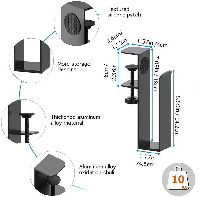Alt view image 7 of 7 - Adjustable Side Laptop Mount, No Drill Desk Storage Organizer, Metal Hanging Notebooks Holder, Punch-Free Clamp for MacBook Pro, Documents With Anti-Scratch Silicone