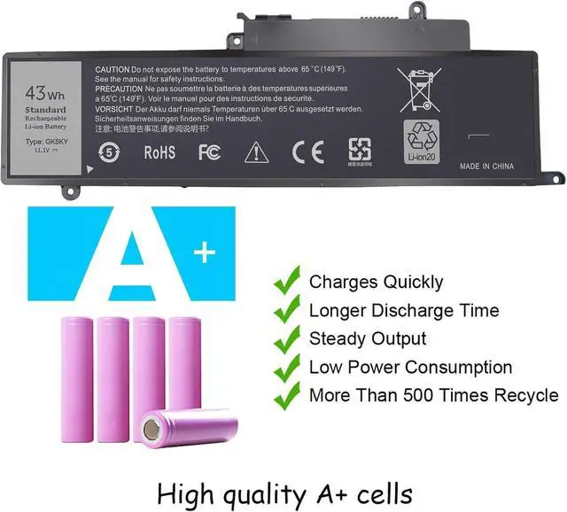 Alt view image 4 of 5 - GK5KY Laptop Battery for Dell Inspiron 11 3000 Series 3147 3148 3153 3152 | 3157 3158 15 7000 7558 7568 13 7353 7359 7347 7348 7352 GK5KY 0GK5KY CK5KY-4 Cells
