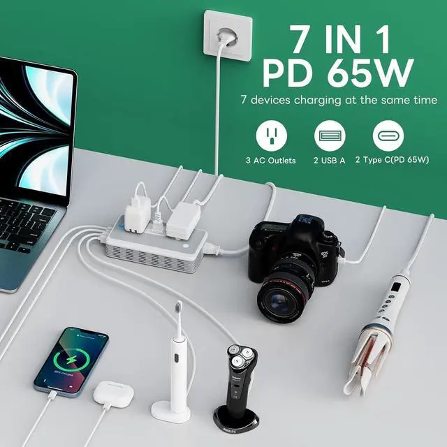 Alt view image 4 of 7 - Voltage Converter US to Europe for Curling Iron and Hair Straighteners, PD 65W Fasting Charging Power Converter for European Travel Plug Adapter with Type C G A T for 200+ Countries (White)