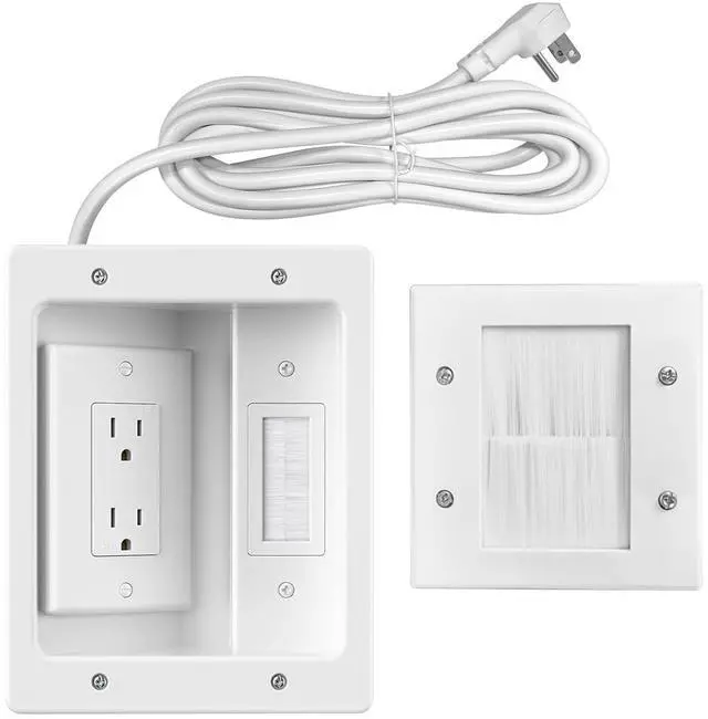 Main image of in-Wall TV Cable Management Kit, Dual Outlet Cord Hider for Wall Mounted TV with Data Jacks