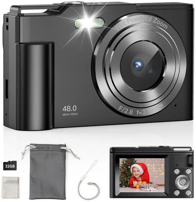 Main image of Digital Camera for Kids, FHD 1080P Point and Shoot Children's Camera with 16X Digital Zoom, Anti-Shake, Flash, 32GB Card, Portable Compact Travel Camera for Boys, Girls (Black)