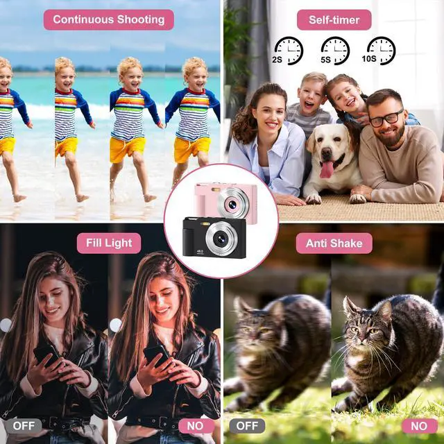 Alt view image 4 of 7 - Digital Camera for Kids, FHD 1080P Point and Shoot Children's Camera with 16X Digital Zoom, Anti-Shake, Flash, 32GB Card, Portable Compact Travel Camera for Boys, Girls (Black)