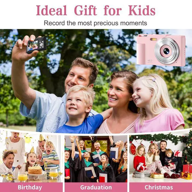 Alt view image 5 of 7 - Digital Camera for Kids, FHD 1080P Point and Shoot Children's Camera with 16X Digital Zoom, Anti-Shake, Flash, 32GB Card, Portable Compact Travel Camera for Boys, Girls (Black)