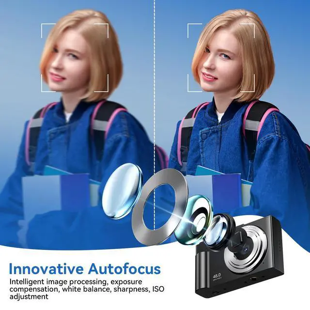 Alt view image 6 of 7 - Digital Camera for Kids, FHD 1080P Point and Shoot Children's Camera with 16X Digital Zoom, Anti-Shake, Flash, 32GB Card, Portable Compact Travel Camera for Boys, Girls (Black)