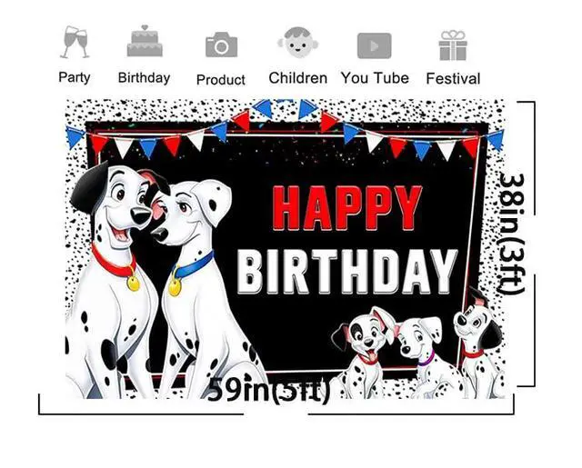 Alt view image 2 of 3 - White 101 Dalmatians Dogs Backdrop for Birthday Party Supplies 101 Dogs Photo Backgrounds Dogs Theme Baby Shower Banner 59x38in