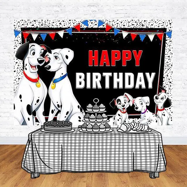 Alt view image 3 of 3 - White 101 Dalmatians Dogs Backdrop for Birthday Party Supplies 101 Dogs Photo Backgrounds Dogs Theme Baby Shower Banner 59x38in