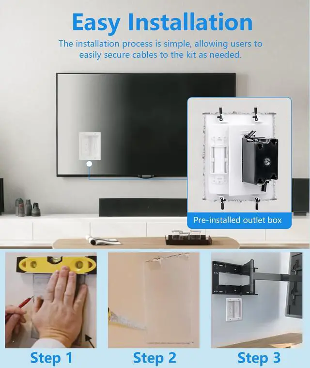 Alt view image 6 of 7 - in-Wall TV Cable Management Kit, Dual Outlet Cord Hider for Wall Mounted TV with Data Jacks