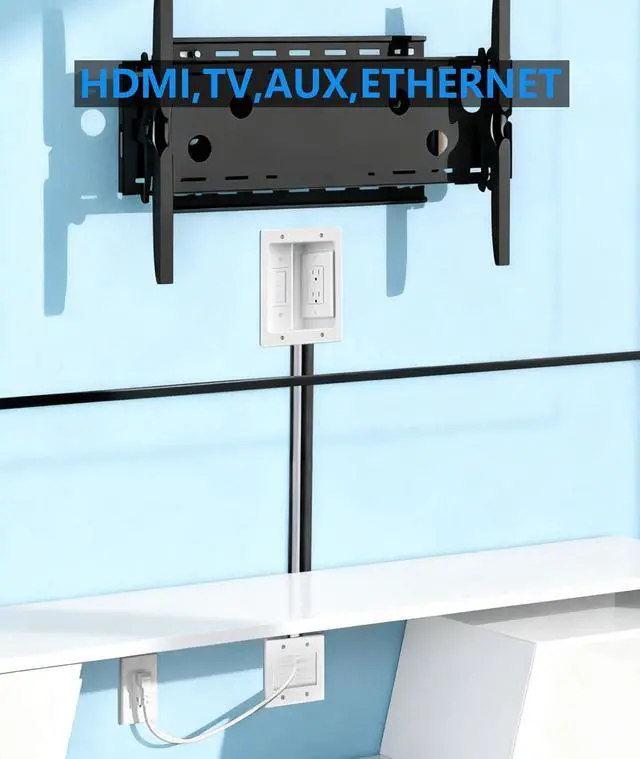 Alt view image 3 of 7 - in-Wall TV Cable Management Kit, Dual Outlet Cord Hider for Wall Mounted TV with Data Jacks