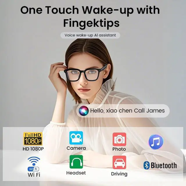 Alt view image 2 of 7 - Al Smart Glasses,1080p HD Camera with Music & Call Features, Ai Bluetooth Glasses for Remote Video Recording, Voice Control,with 32GB Storage for Travel, Sports, Outdoor Use (Anti-Blue Light Lens)