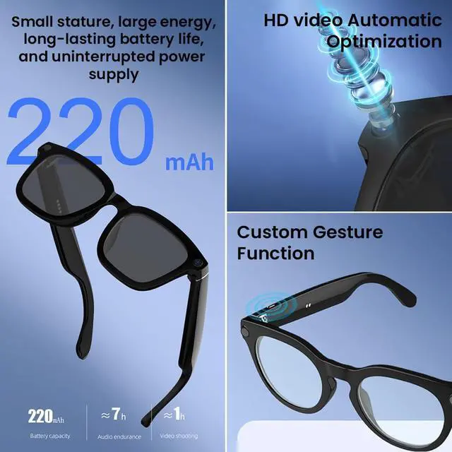 Alt view image 4 of 7 - Al Smart Glasses,1080p HD Camera with Music & Call Features, Ai Bluetooth Glasses for Remote Video Recording, Voice Control,with 32GB Storage for Travel, Sports, Outdoor Use (Anti-Blue Light Lens)