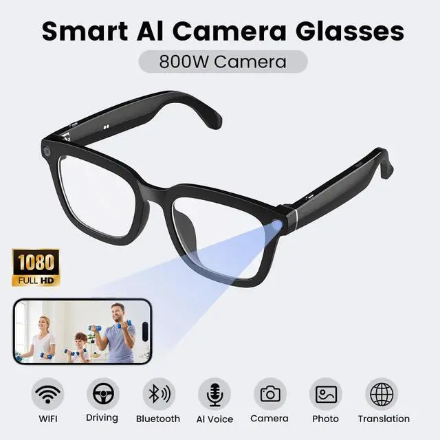 Alt view image 5 of 7 - Al Smart Glasses,1080p HD Camera with Music & Call Features, Ai Bluetooth Glasses for Remote Video Recording, Voice Control,with 32GB Storage for Travel, Sports, Outdoor Use (Anti-Blue Light Lens)