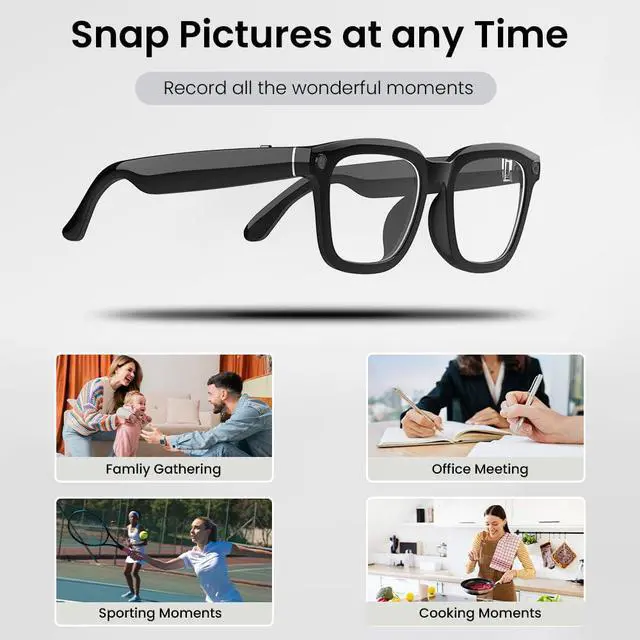 Alt view image 7 of 7 - Al Smart Glasses,1080p HD Camera with Music & Call Features, Ai Bluetooth Glasses for Remote Video Recording, Voice Control,with 32GB Storage for Travel, Sports, Outdoor Use (Anti-Blue Light Lens)
