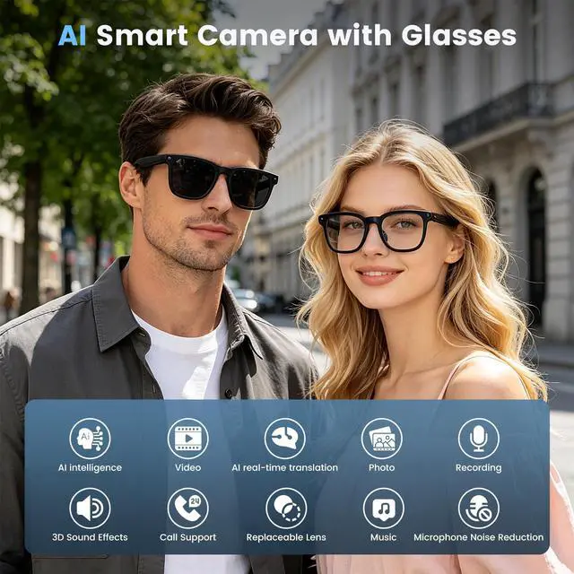 Alt view image 2 of 6 - AI Smart Glasses with Camera, 4K HD Video and Recording | 4K HD Video & Photo Capture, Real-Time Translation, Open-Ear Audio, Object Recognition, Bluetooth
