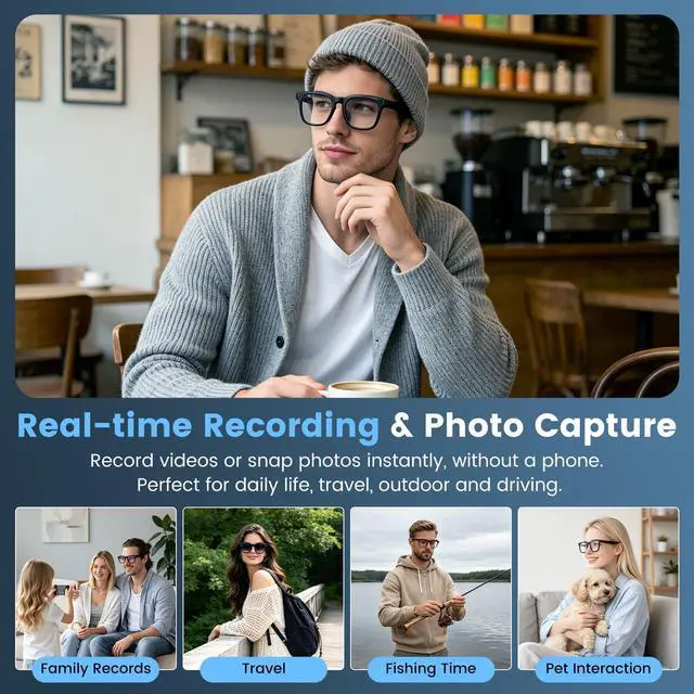 Alt view image 4 of 6 - AI Smart Glasses with Camera, 4K HD Video and Recording | 4K HD Video & Photo Capture, Real-Time Translation, Open-Ear Audio, Object Recognition, Bluetooth