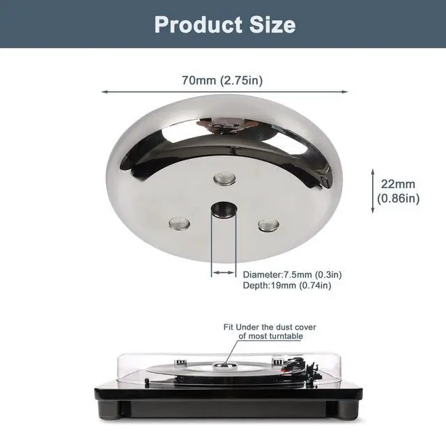 Alt view image 2 of 5 - Vinyl Record Weight Stabilizer,563g/19.86oz Stainless Steel Silver Turntable Weight for HiFi LP Record Player