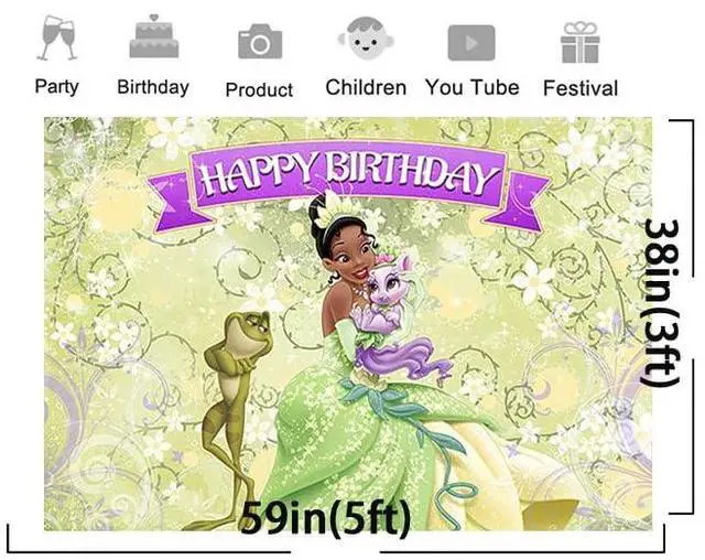 Alt view image 2 of 3 - Princess Tiana Backdrop for Birthday Party Supplies Photo Backgrounds Princess and The Frog Birthday Theme Baby Shower Banner 59x38in