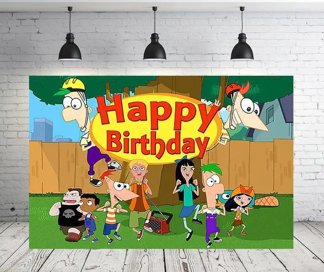 Main image of RNINE Phineas and Ferb Backdrop 5x3ft Cartoon Photo Background for Birthday Party Supplies Phineas and Ferb Baby Shower Banner for Party Decorations